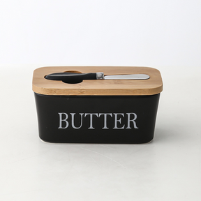 Porta Manteiga de Cerâmica com Tampa de Bambu