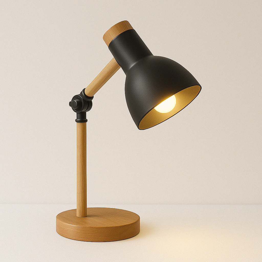 Luminária de Mesa Articulada Acabamento em Madeira