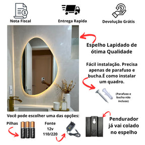 Espelho Orgânico com LED À PILHA - Brilhe Sem Limites